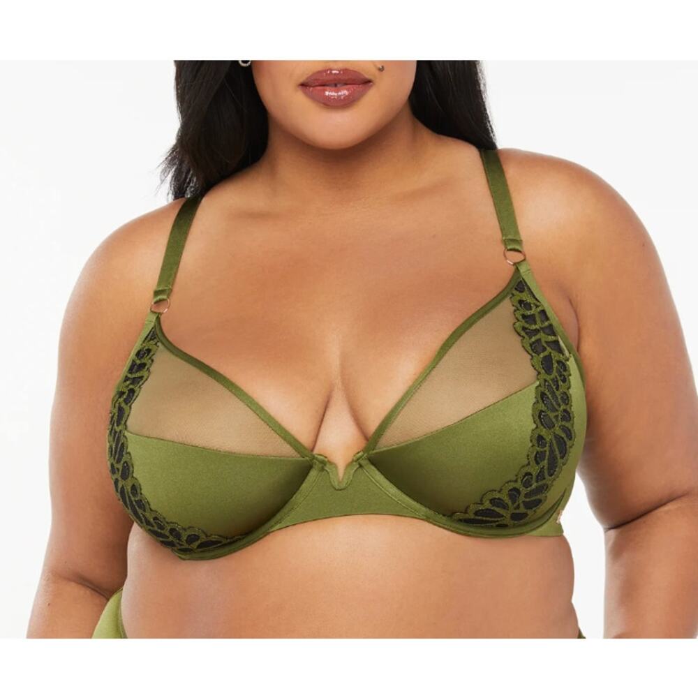 Savage x Fenty | Savage Not Sorry Half Cup Plunge Bra | Green Olive Black 36DDD - Picture 7 of 8